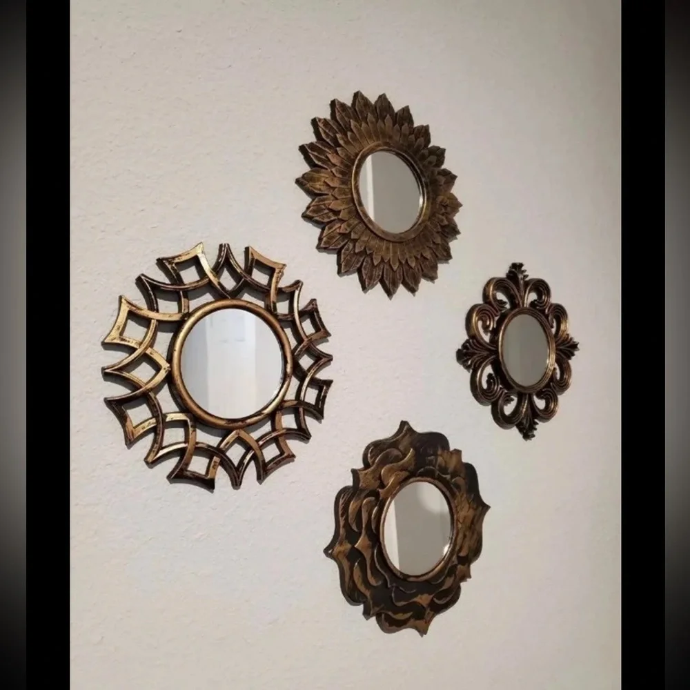 Antiqued Gold mirrors Set of Four (4) Boho accent mirrors NEW round glass mirror